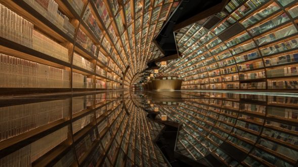 Una ilusión óptica fluye en la librería 21
